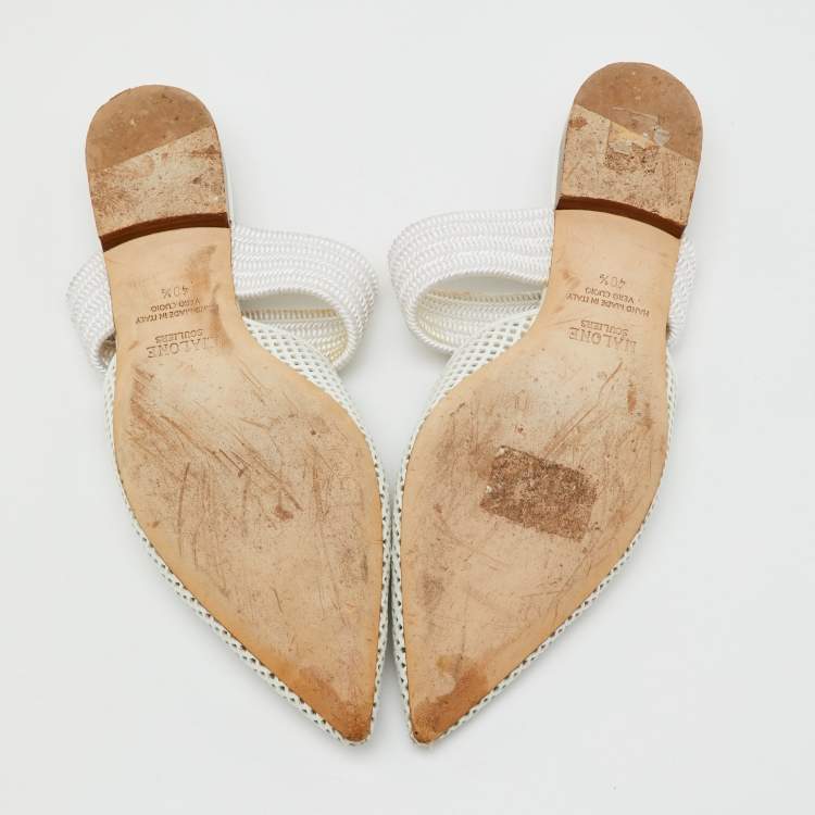 Pre Owned Malone Souliers White Perforated Leather and Maisie Cord Pointed Toe Mules Size 40.5
