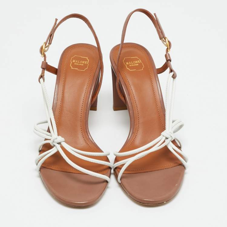 Pre Owned Malone Souliers Size 36 Brown/White Leather Slingback Sandals