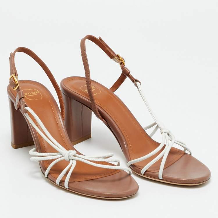 Pre Owned Malone Souliers Size 36 Brown/White Leather Slingback Sandals