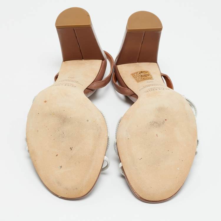 Pre Owned Malone Souliers Size 36 Brown/White Leather Slingback Sandals