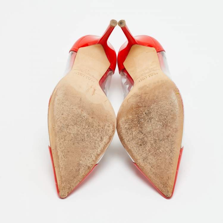 Pre Owned Malone Souliers Size 37 Red/Transparent Patent Leather and PVC Pointed Toe Pumps