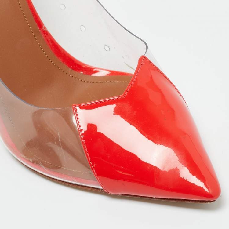 Pre Owned Malone Souliers Size 37 Red/Transparent Patent Leather and PVC Pointed Toe Pumps