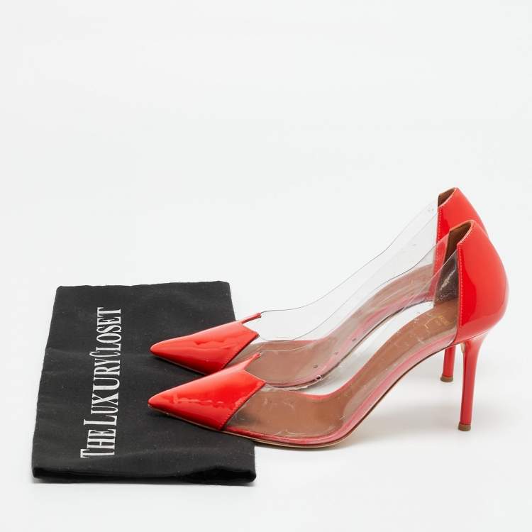 Pre Owned Malone Souliers Size 37 Red/Transparent Patent Leather and PVC Pointed Toe Pumps
