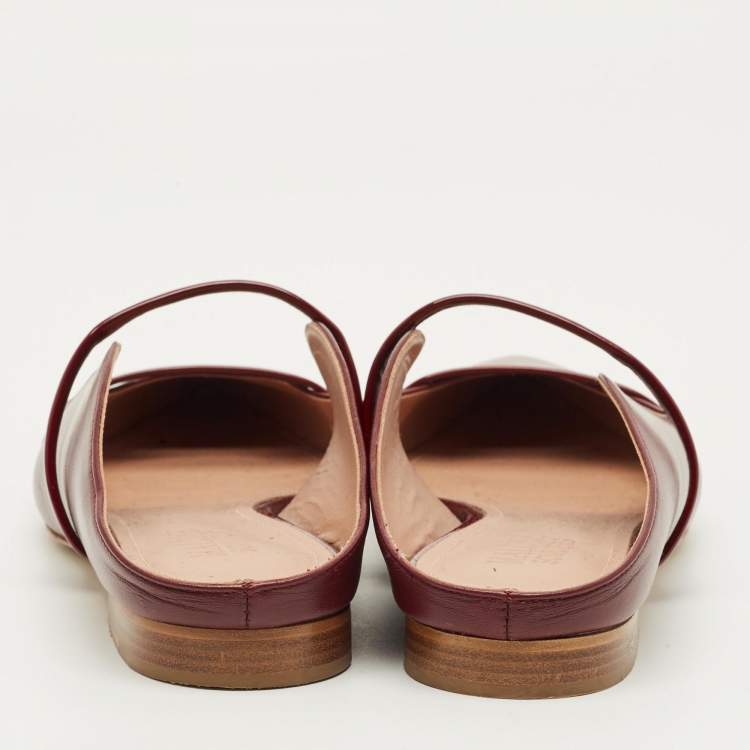 Pre Owned Malone Souliers Maureen Size 37.5 Burgundy Leather and Patent Flat Mules