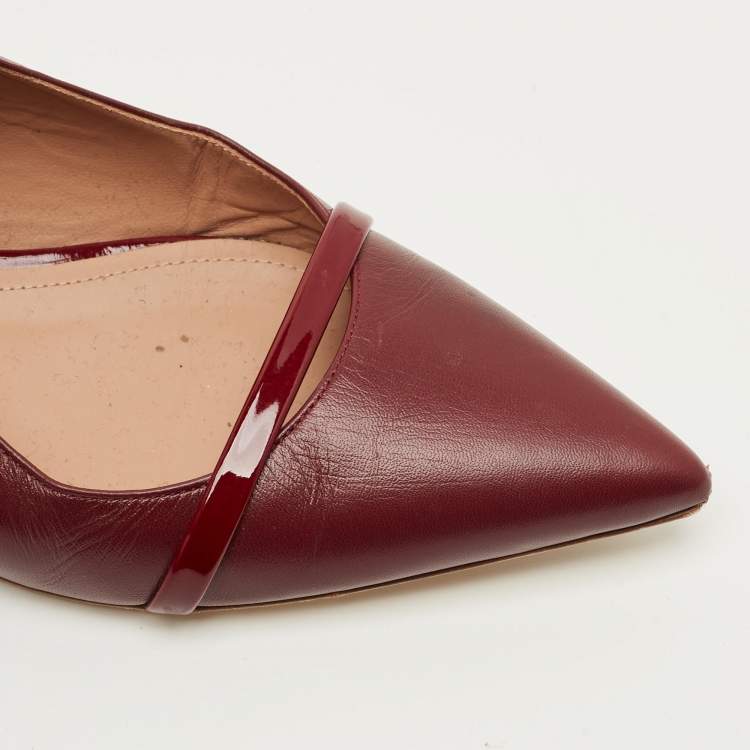 Pre Owned Malone Souliers Maureen Size 37.5 Burgundy Leather and Patent Flat Mules