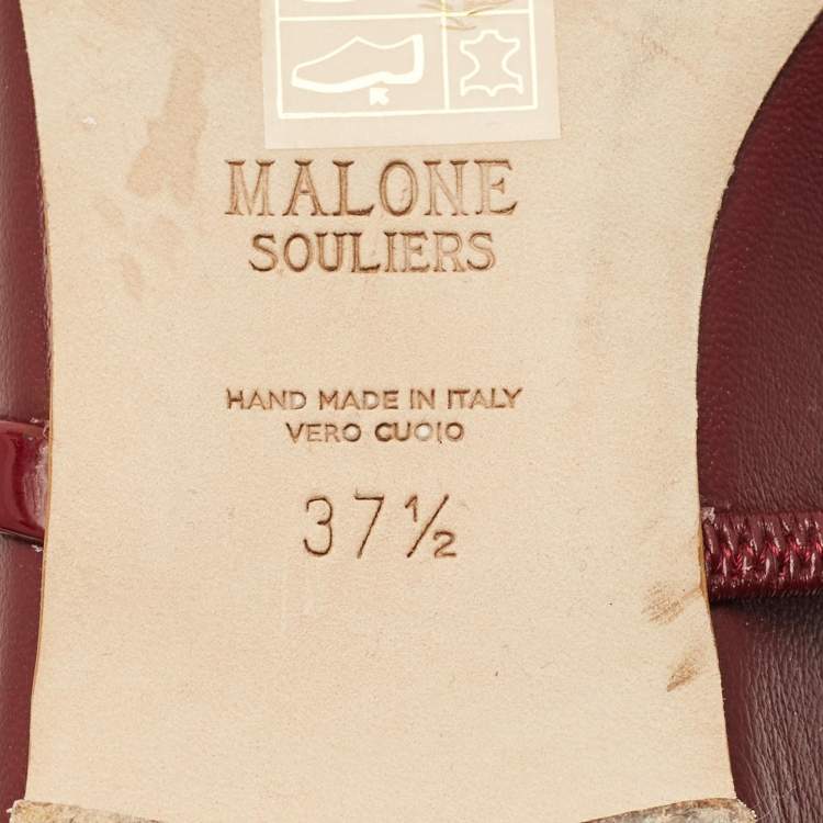 Pre Owned Malone Souliers Maureen Size 37.5 Burgundy Leather and Patent Flat Mules