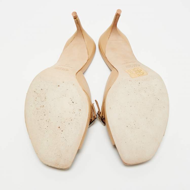 Pre Owned Malone Souliers Francine 70 Size 36 Beige Leather Slide Sandals