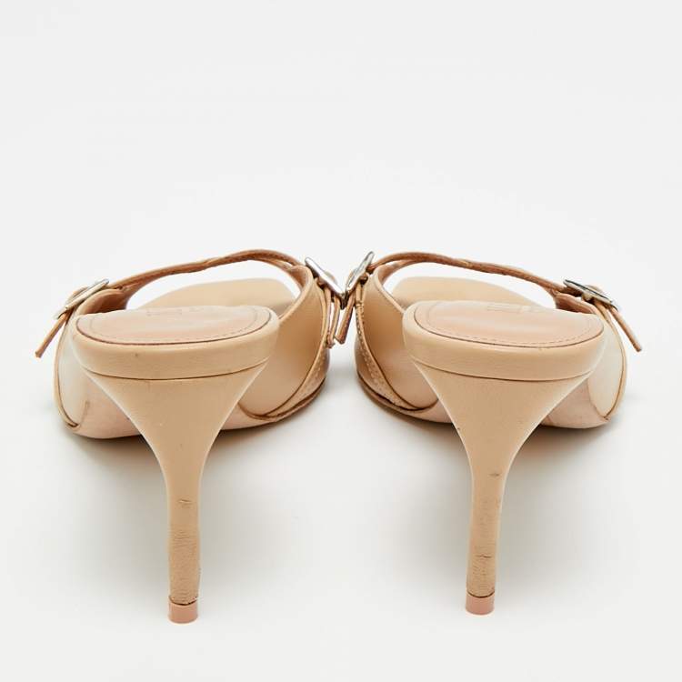 Pre Owned Malone Souliers Francine 70 Size 36 Beige Leather Slide Sandals