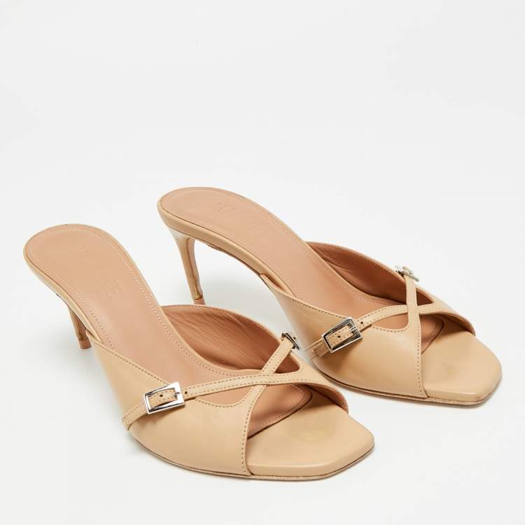 Pre Owned Malone Souliers Francine 70 Size 36 Beige Leather Slide Sandals