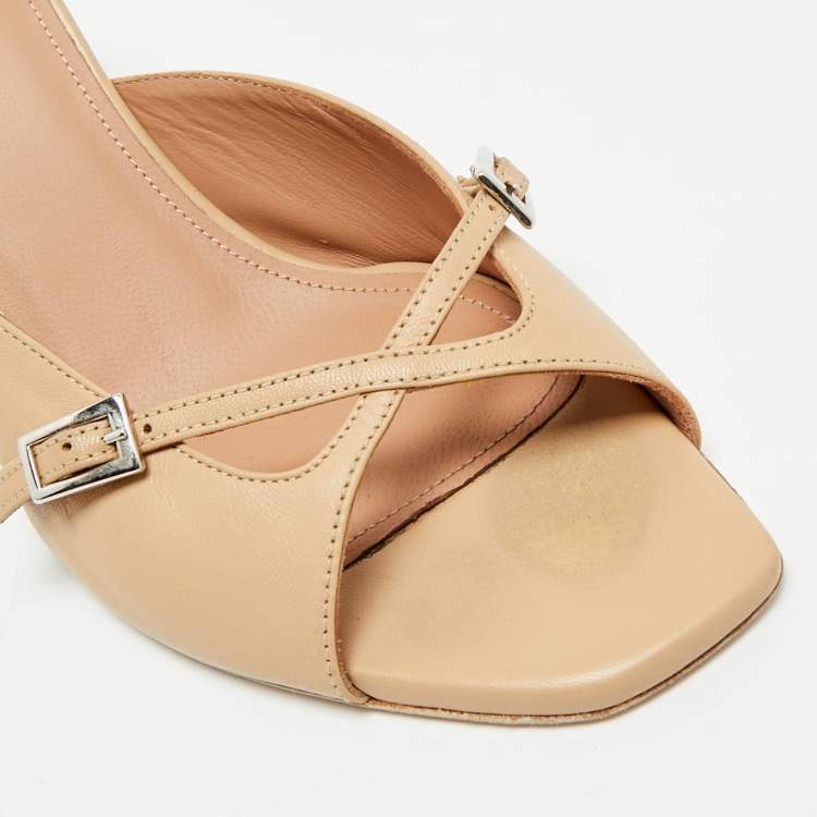 Pre Owned Malone Souliers Francine 70 Size 36 Beige Leather Slide Sandals