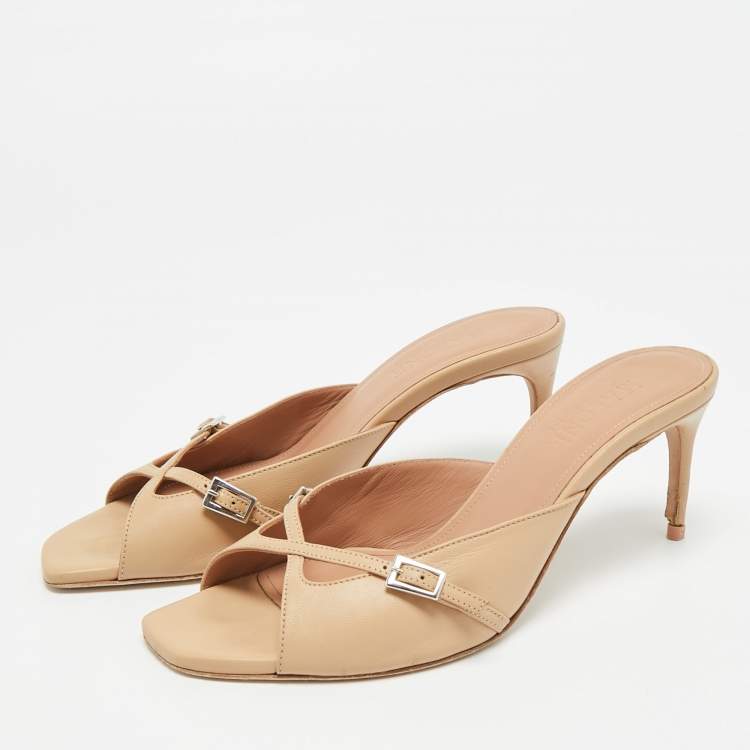 Pre Owned Malone Souliers Francine 70 Size 36 Beige Leather Slide Sandals