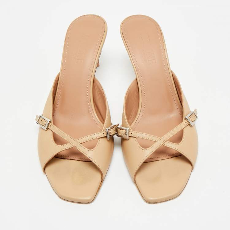 Pre Owned Malone Souliers Francine 70 Size 36 Beige Leather Slide Sandals