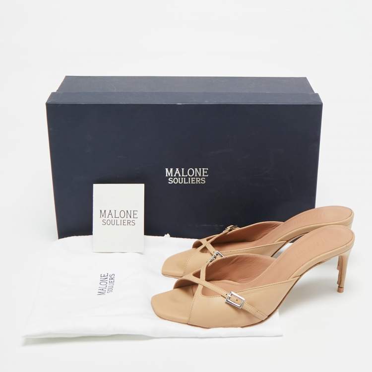Pre Owned Malone Souliers Francine 70 Size 36 Beige Leather Slide Sandals