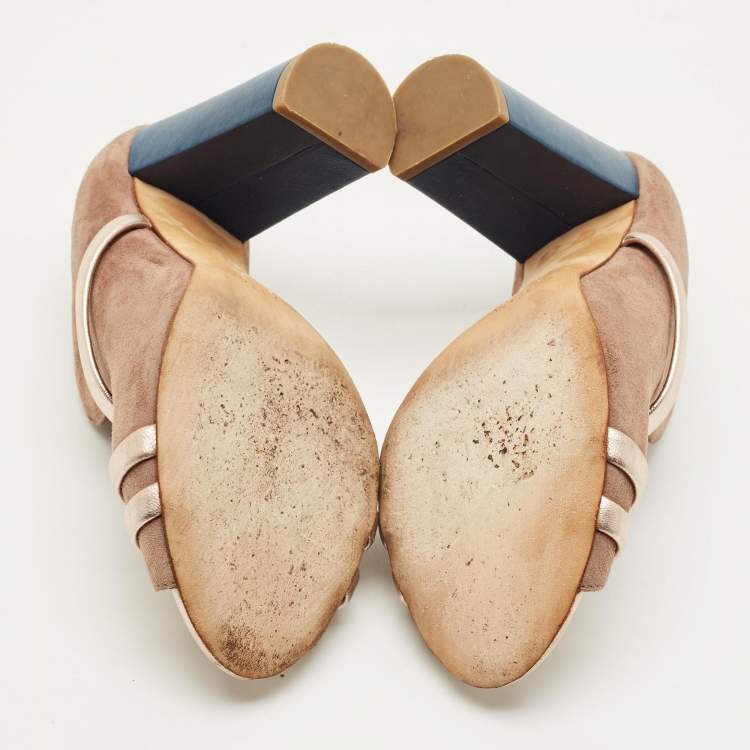 Pre Owned Malone Souliers Norah Size 35 Brown Leather and Suede Mules