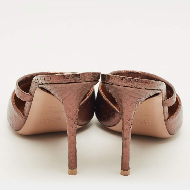 Pre Owned Malone Souliers Frankie Size 39.5 Brown Snakeskin Embossed Leather Mules