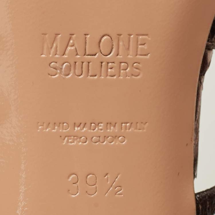 Pre Owned Malone Souliers Frankie Size 39.5 Brown Snakeskin Embossed Leather Mules