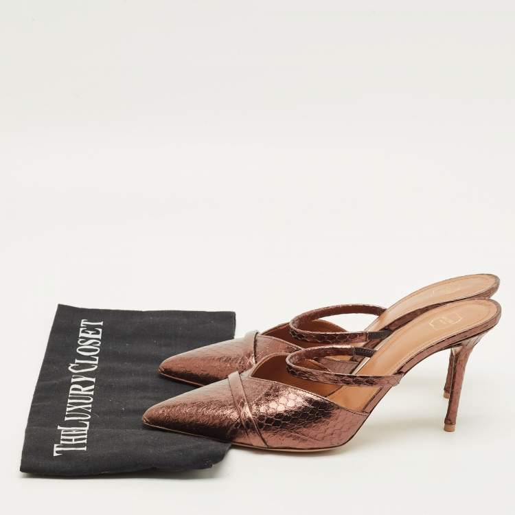 Pre Owned Malone Souliers Frankie Size 39.5 Brown Snakeskin Embossed Leather Mules