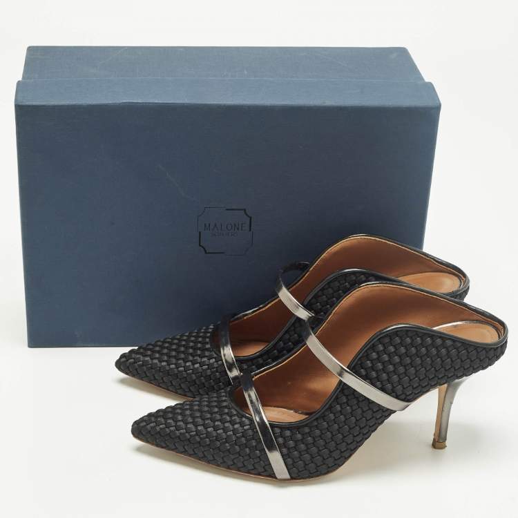 Pre Owned Malone Souliers Maureen Size 38 Black Leather and Satin Mules