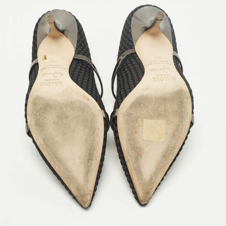 Pre Owned Malone Souliers Maureen Size 38 Black Leather and Satin Mules