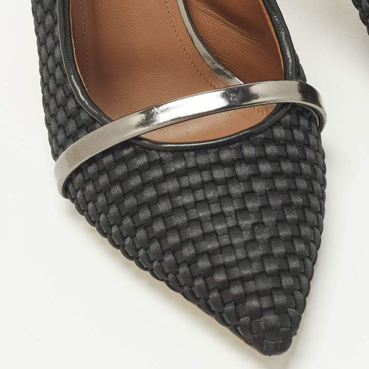 Pre Owned Malone Souliers Maureen Size 38 Black Leather and Satin Mules