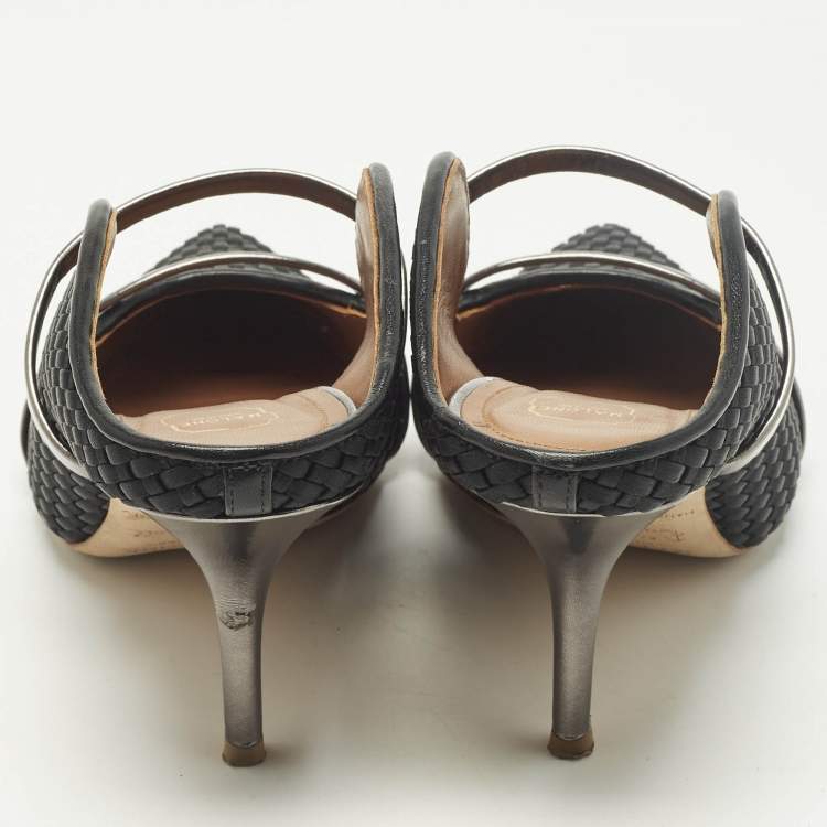 Pre Owned Malone Souliers Maureen Size 38 Black Leather and Satin Mules