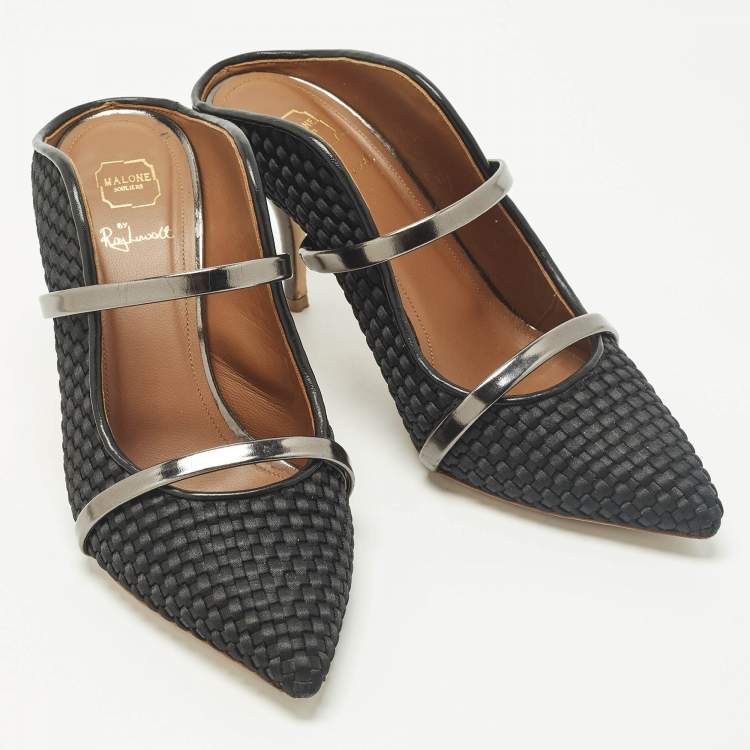 Pre Owned Malone Souliers Maureen Size 38 Black Leather and Satin Mules