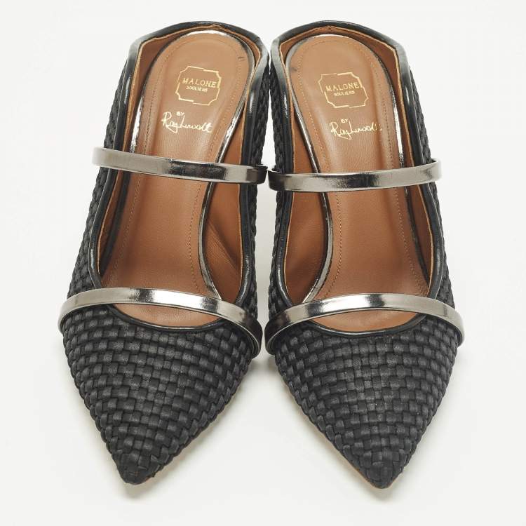 Pre Owned Malone Souliers Maureen Size 38 Black Leather and Satin Mules