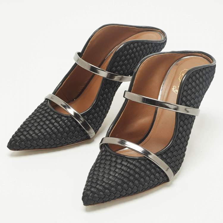 Pre Owned Malone Souliers Maureen Size 38 Black Leather and Satin Mules