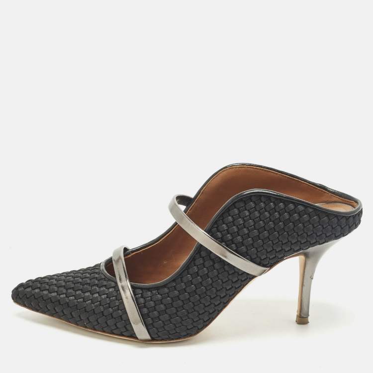 Pre Owned Malone Souliers Maureen Size 38 Black Leather and Satin Mules