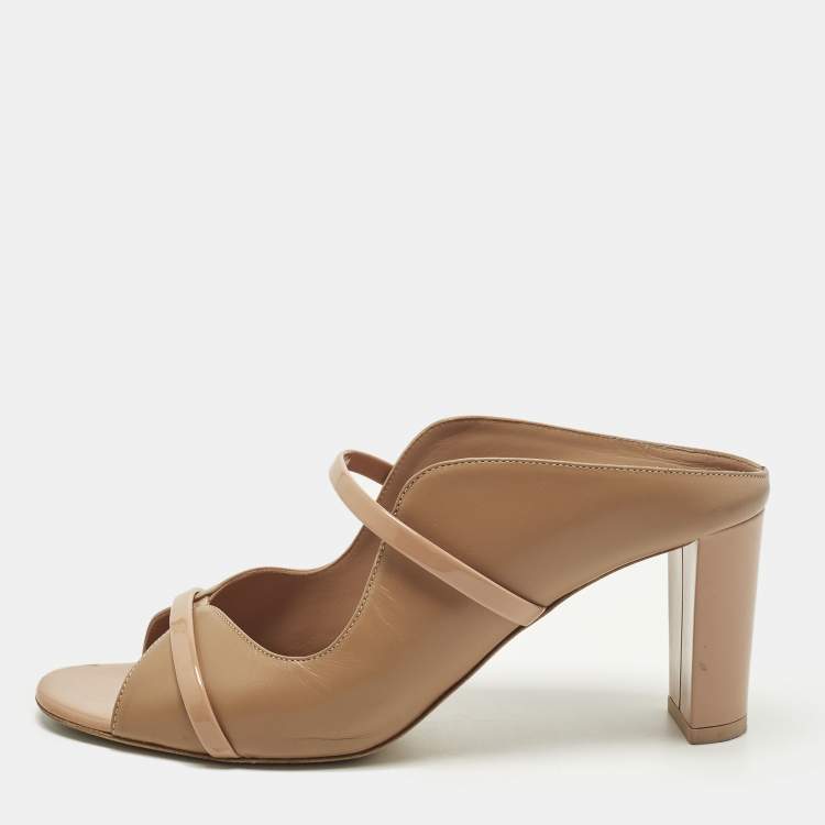 Pre Owned Malone Souliers Norah Size 40.5 Beige Leather and Patent Mules