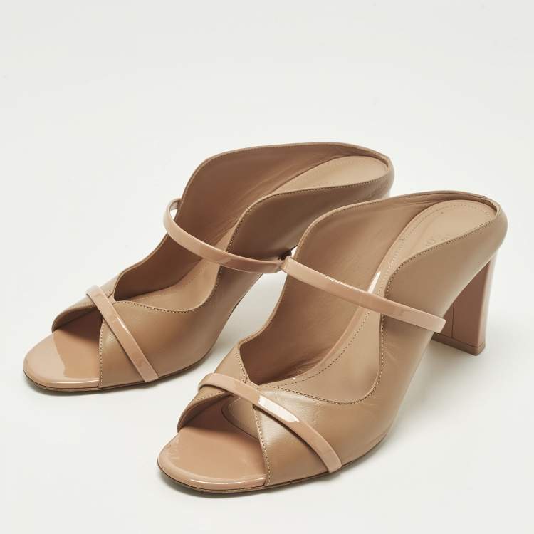 Pre Owned Malone Souliers Norah Size 40.5 Beige Leather and Patent Mules