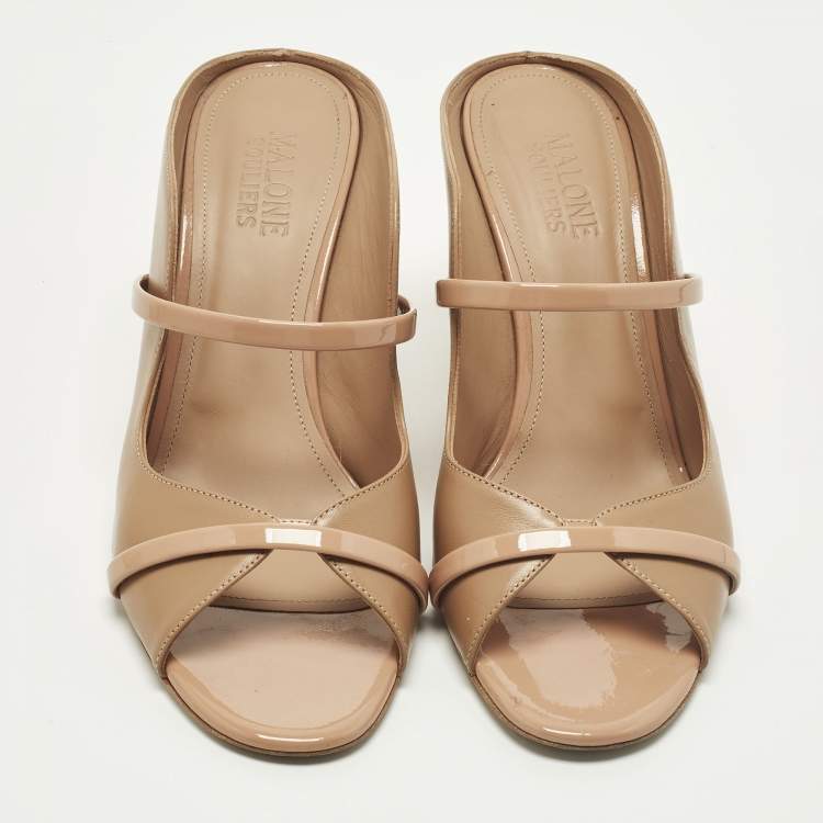 Pre Owned Malone Souliers Norah Size 40.5 Beige Leather and Patent Mules