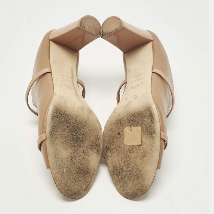 Pre Owned Malone Souliers Norah Size 40.5 Beige Leather and Patent Mules