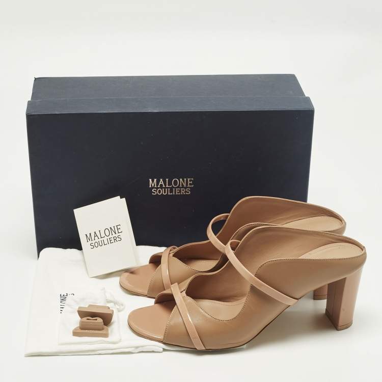 Pre Owned Malone Souliers Norah Size 40.5 Beige Leather and Patent Mules