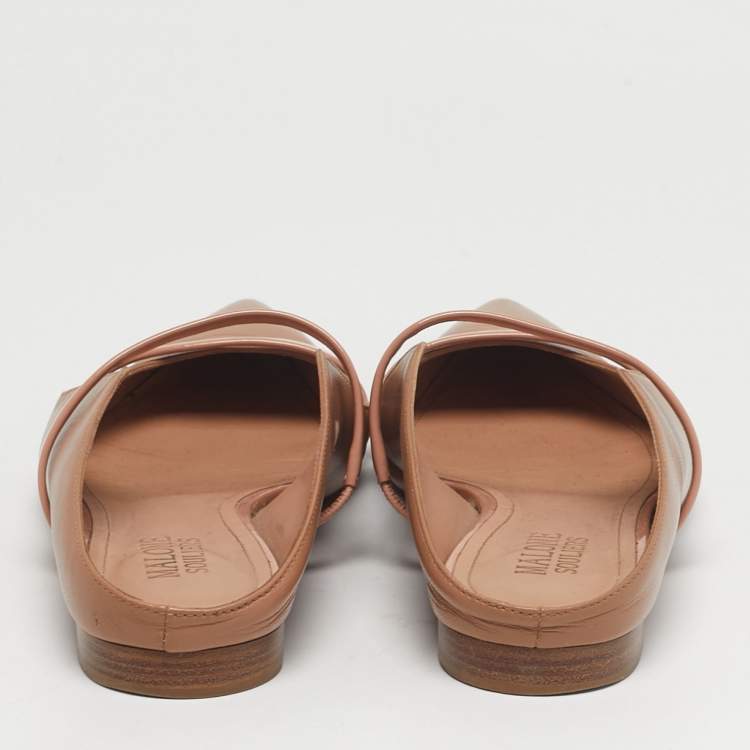 Pre Owned Malone Souliers Maureen Size 39.5 Beige Leather and Patent Leather Flat Mules