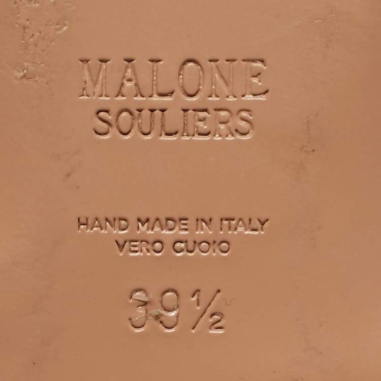 Pre Owned Malone Souliers Maureen Size 39.5 Beige Leather and Patent Leather Flat Mules