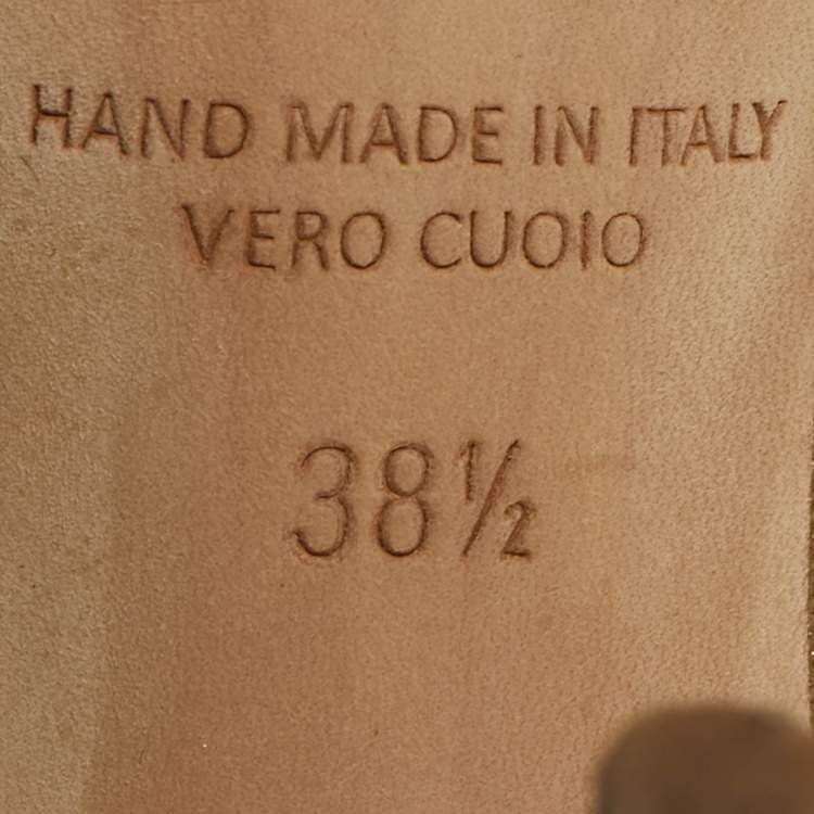 Pre Owned Malone Souliers Maureen Size 38.5 Navy Blue/Gold Leather Mules