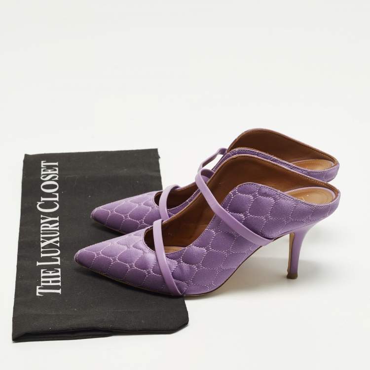 Pre Owned Malone Souliers Maureen Size 36 Purple Quilted Satin Mules