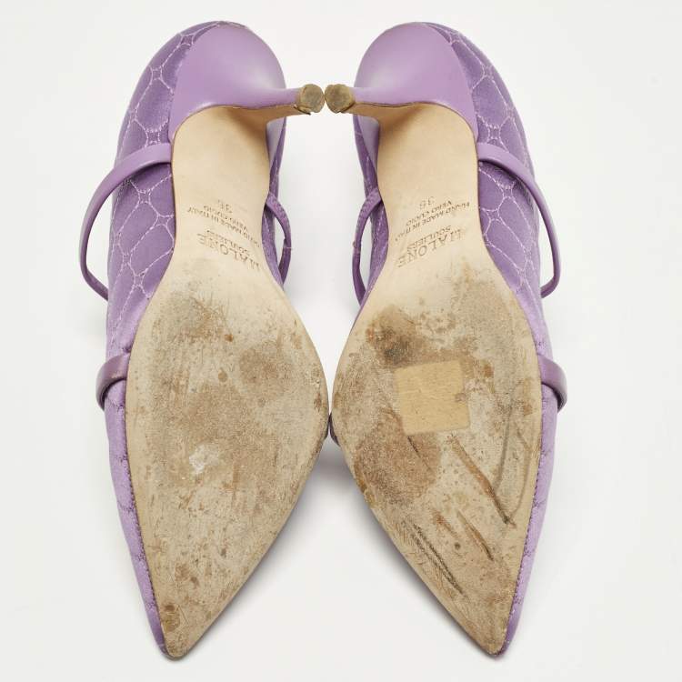 Pre Owned Malone Souliers Maureen Size 36 Purple Quilted Satin Mules