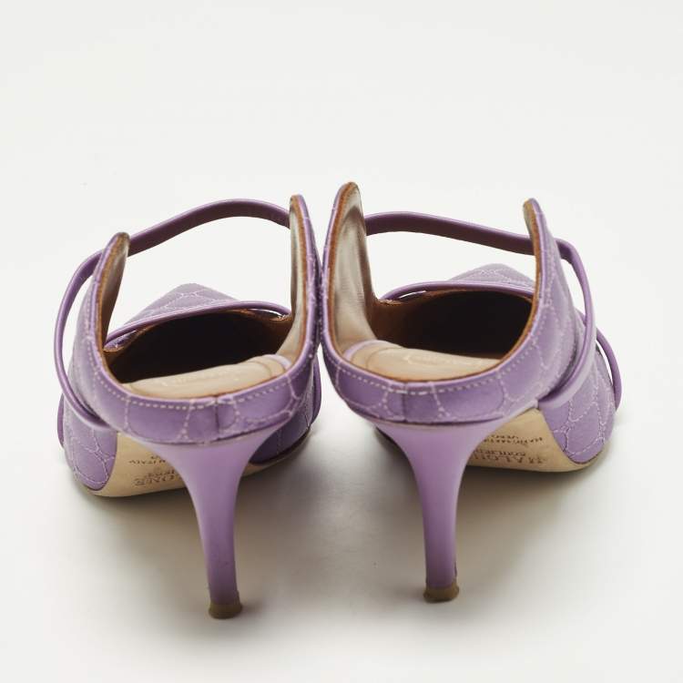 Pre Owned Malone Souliers Maureen Size 36 Purple Quilted Satin Mules