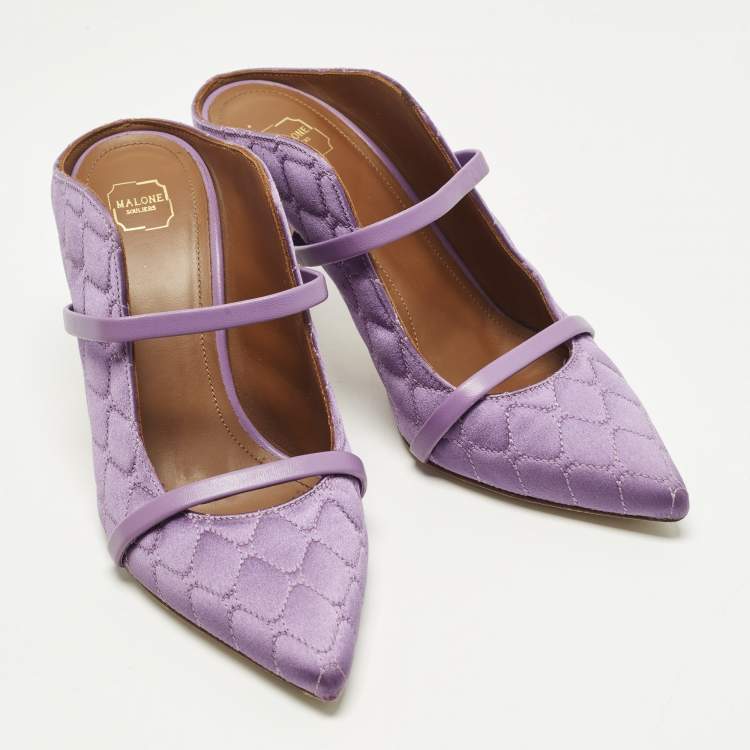 Pre Owned Malone Souliers Maureen Size 36 Purple Quilted Satin Mules