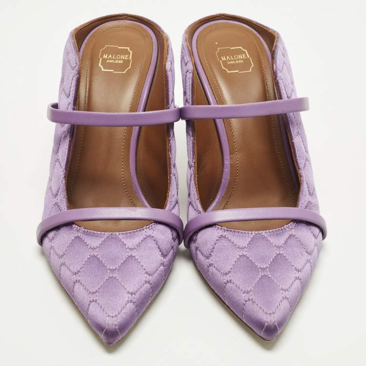 Pre Owned Malone Souliers Maureen Size 36 Purple Quilted Satin Mules