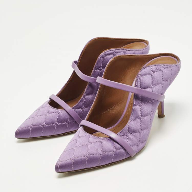 Pre Owned Malone Souliers Maureen Size 36 Purple Quilted Satin Mules