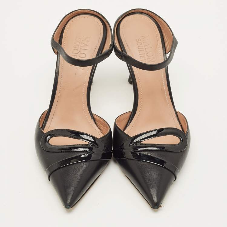 Pre Owned Malone Souliers Bonnie Size 36 Black Leather and Patent Leather Slide Sandals