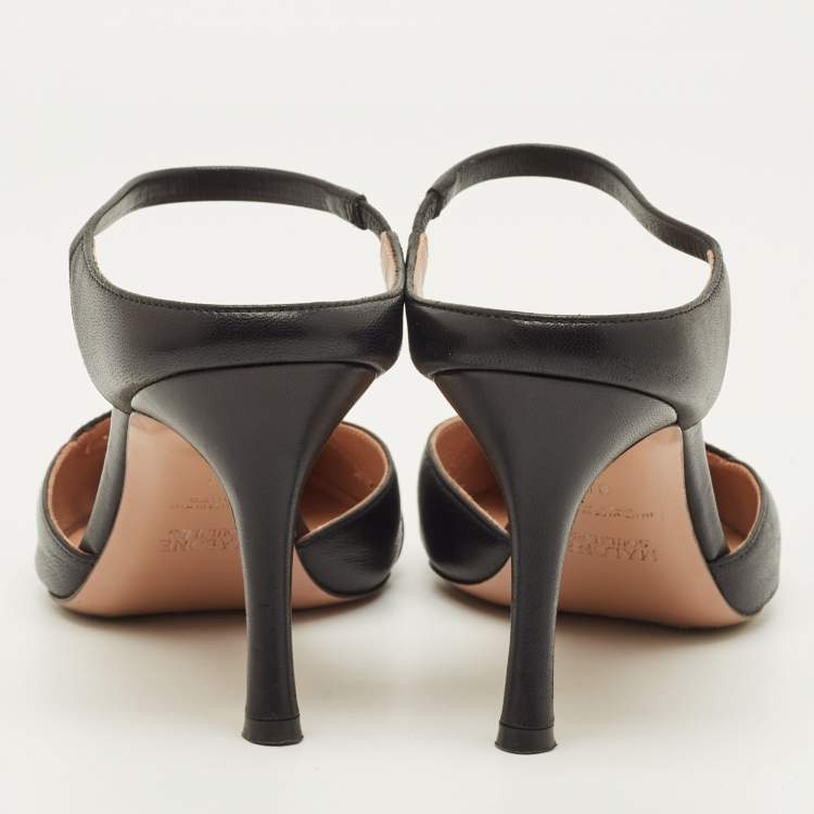 Pre Owned Malone Souliers Bonnie Size 36 Black Leather and Patent Leather Slide Sandals