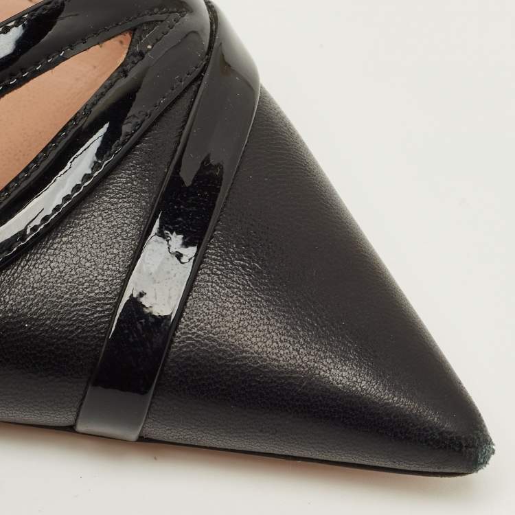 Pre Owned Malone Souliers Bonnie Size 36 Black Leather and Patent Leather Slide Sandals