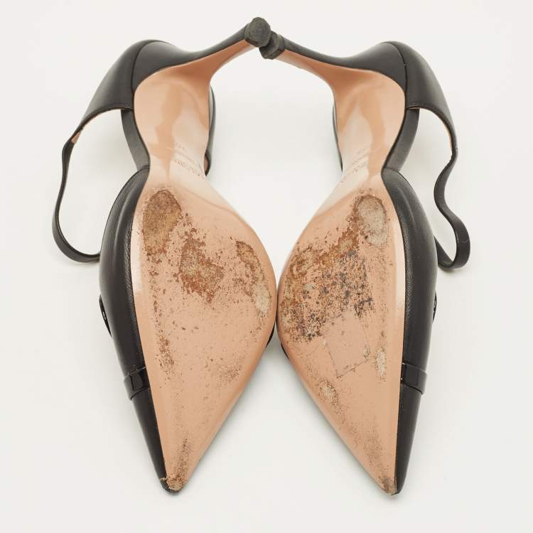 Pre Owned Malone Souliers Bonnie Size 36 Black Leather and Patent Leather Slide Sandals