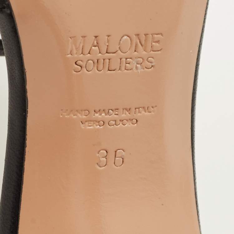 Pre Owned Malone Souliers Bonnie Size 36 Black Leather and Patent Leather Slide Sandals