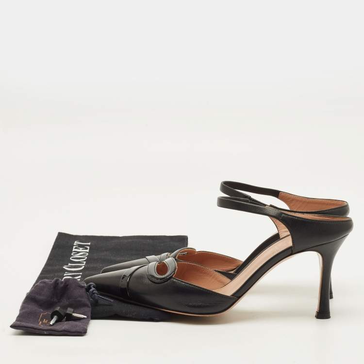 Pre Owned Malone Souliers Bonnie Size 36 Black Leather and Patent Leather Slide Sandals