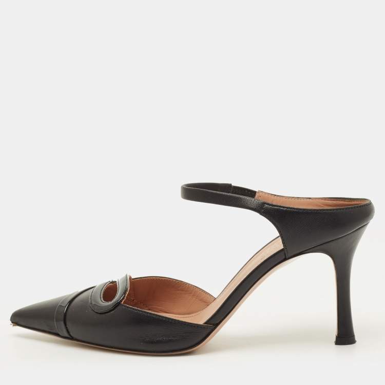 Pre Owned Malone Souliers Bonnie Size 36 Black Leather and Patent Leather Slide Sandals